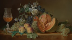 Vintage Fruits Arrangement Samsung Frame TV Art, Melon, Peaches, Grapes, Heritage Artwork, Digital Download