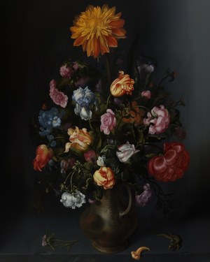 A Vase with Flowers, Vibrant Floral Arrangement, Botanical Painting, Vintage Heritage Print, Moody Floral Wall Art, Digital Download