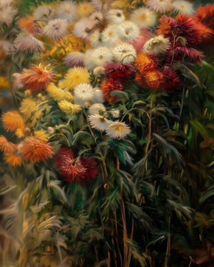Chrysanthemums in the Garden, Botanical Painting, Vintage Heritage Print, Moody Floral Wall Art, Digital Download