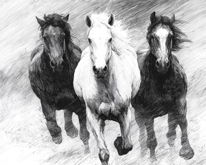 Vintage Horse Sketch Wall Art, Farmhouse Gallery Decor