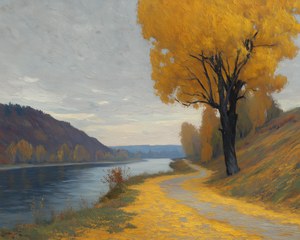 Autumn Landscape Painting Fine Vintage Wall Art, Moody Decor, Farmhouse Decor