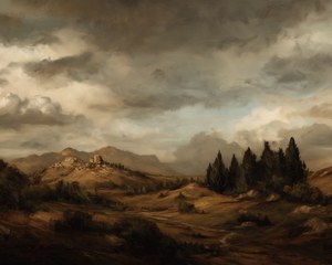 English Countryside Painting Vintage Landscape Vintage Wall Art, Moody Decor, Gallery Wall Decor