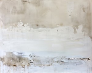 Coastal Landscape Vintage Abstract Landscape Painting, Soft Neutral  Gallery Wall Decor