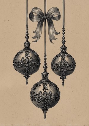 Vintage Christmas Ornaments Sketch, Winter Decor, Farmhouse Decor