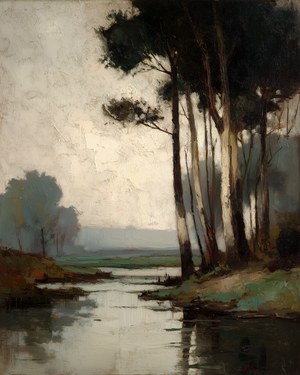 River Landscape Vintage Landscape Painting, Gallery Wall Decor