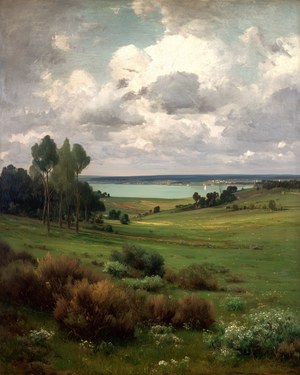 Summer Landscape Painting Country Field Vintage Wall Art, Kitchen Decor