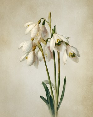 January Birth Flower: Snowdrop Vintage Botanical Painting