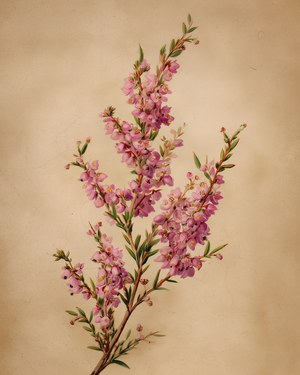 Vintage Pink Heather Botanical Print, Watercolor Wildflower Wall Art (Digital Download)