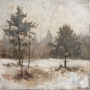 Moody Winter Forest Wall Art, Rustic Pine Tree Print, Snowy Woodland Cabin Decor, Printable Digital Download