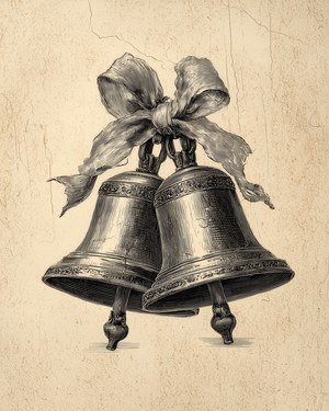Christmas Bells Vintage Sketch Print, Winter Wall Art, Farmhouse Decor (PRINTABLE Digital Download)