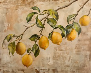 Antique Lemon Branch Print | Vintage Citrus Botanical Art | Digital Download | Farmhouse Kitchen Wall Decor | Mediterranean Summer Art
