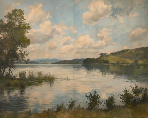 Countryside Lake, Vintage  Painting, Moody Print, Farmhouse Decor, Landscape Wall Art (Printable Digital Download)