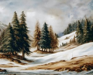 Vintage Pine Forest Print, Winter Nature Art, Landscape Decor, Christmas Artwork