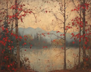 Autumn Lake Oil Painting Print, Golden Hour Landscape, Vintage Fall Wall Art, Printable Digital Download, Lakeside Sunset, Cottagecore Decor