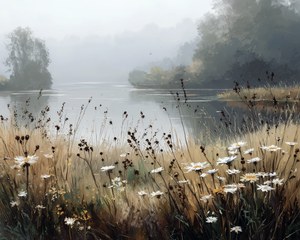 Vintage Lakeside Landscape Painting, Vintage Landscape Print, Rustic Nature Wall Art, Country Home Decor, Printable Art, Digital Download