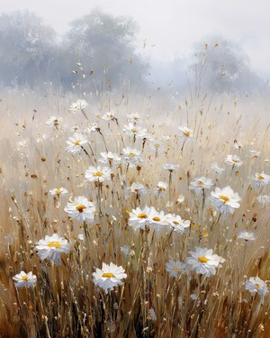 Printable Wildflower Field Landscape Painting, Vintage Farmhouse Print, Spring Wall Art, Neutral Landscape Decor, Digital Download