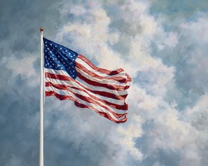 American Flag Wall Art Printable, Patriotic Vintage Painting Print, Independence Day Decor, Memorial Day Wall Art, Neutral Farmhouse Decor