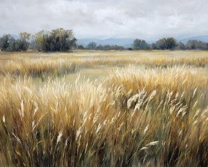 Moody Golden Grass Oil Painting, Autumn Meadow Landscape Wall Art, Rustic Prairie Field Print, Neutral Farmhouse Decor, Digital Download